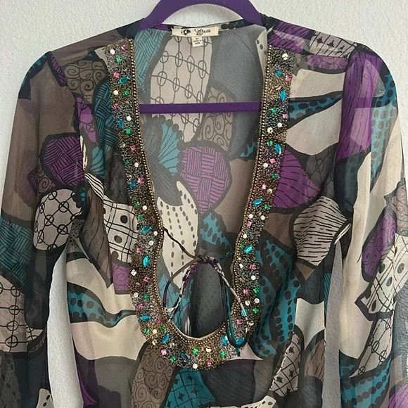 L’affaire sheet swimsuit cover tunic embellished M - Picture 8 of 10